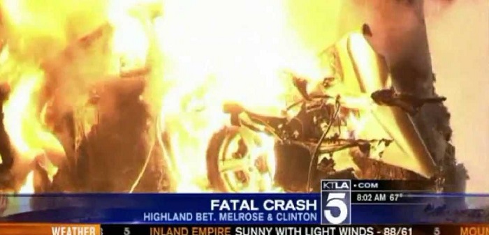 Local TV news in Los Angeles featured video of the car crash that killed  Michael Hastings.
